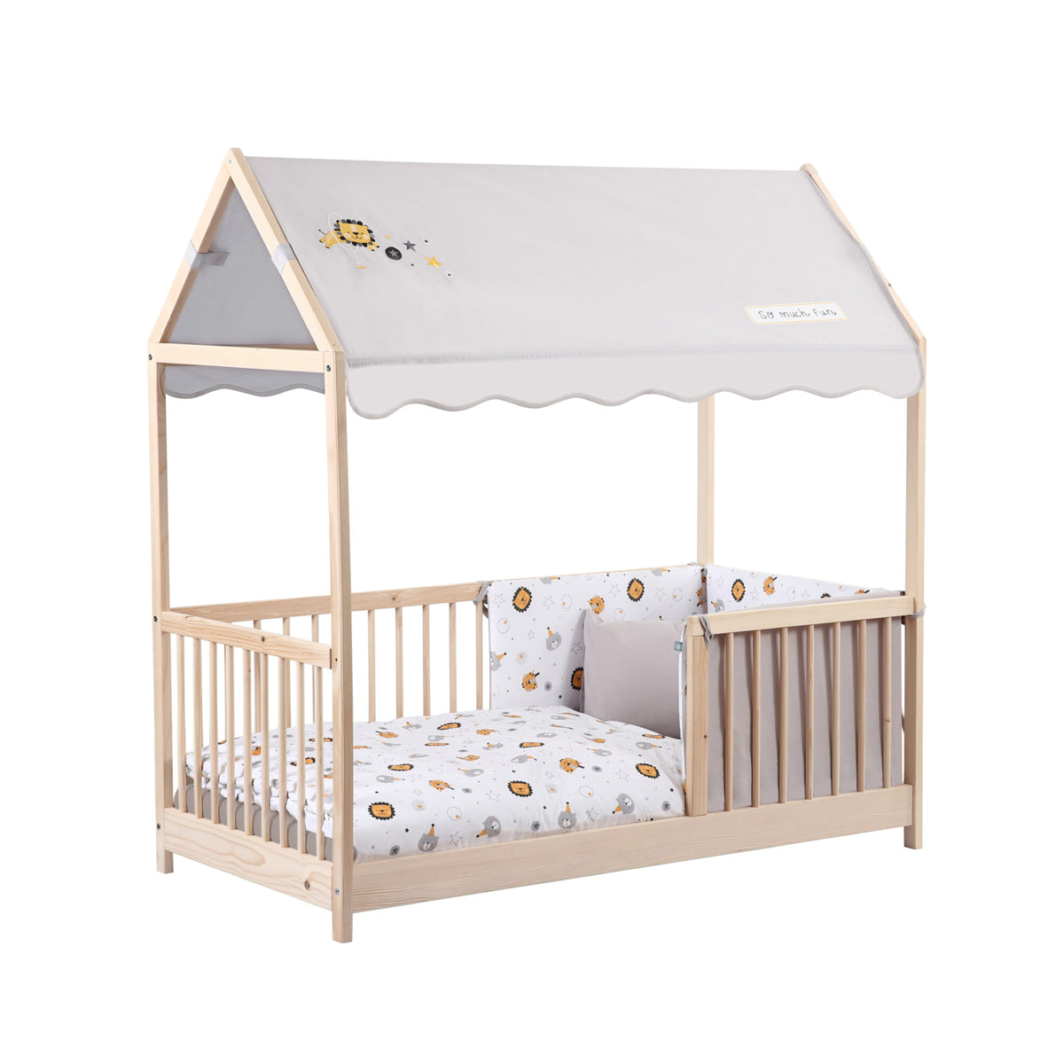 Kukka Natural Wooden Montessori Activity Bed 70X140cm - Lion Grey